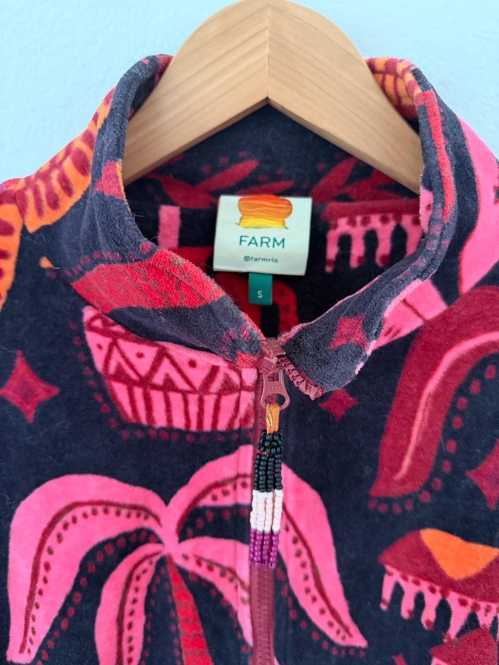 Farm Rio Black Tropical Magic Plush Velvet Bomber Jacket women's size Small - Picture 16 of 16